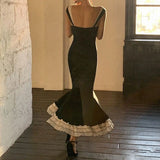 Elegant Mermaid Straps Chiffon Black Prom Dresses HZ1024