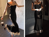 Elegant Mermaid Straps Chiffon Black Prom Dresses HZ1024