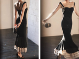 Elegant Mermaid Straps Chiffon Black Prom Dresses HZ1024