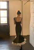 Elegant Mermaid Straps Chiffon Black Prom Dresses HZ1024