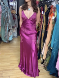 Chic Mermaid Spaghetti Straps Pink Satin Evening Dress Long Prom Dresses HZ1022