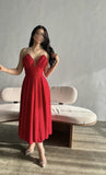 Sexy A line Spagehtti Straps Red Knee Length Chiffon Homecoming Dresses Party Dress HZ1024