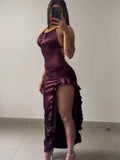 Vintage High Low Halter Burgundy Birthday Outfits Homecoming Dress HZ1024