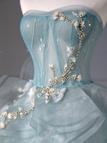 Pretty Ball Gown Sweetheart Tulle Green Long Evening Dress Prom Dresses With Ruffles HZ1024