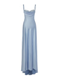 Pretty A line Straps Light Sky Blue Satin Long Party Dress Prom Dresses HZ1024