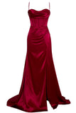 Mermaid Spaghetti Straps Floor Length Prom Dress With Slit 21st Birthday Outfit HZ1022