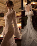 Fairytale Mermaid High Neckline With Long Sleeves Lace Wedding Dress HZ1024