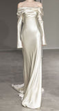 Fairytale Mermaid Scoop Neckline With Long Sleeves Satin Wedding Dress HZ1024