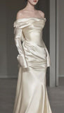 Fairytale Mermaid Scoop Neckline With Long Sleeves Satin Wedding Dress HZ1024