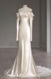 Fairytale Mermaid Scoop Neckline With Long Sleeves Satin Wedding Dress HZ1024