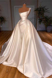 Gorgeous One Shoulder Wedding Dress Bateau A-Line With Pearl HZ1024