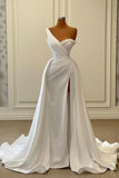 Elegant One Shoulder White Long Prom Dress Ruched Satin Mermaid Wedding Dress HZ1024