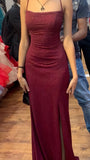 Sexy Mermaid Spaghetti Straps Burgundy Sleeveless Sequin Prom Dress HZ1024