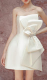 Simple Sheath Strapless Ivory Satin Homecoming Dress HZ1024