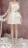 Simple Sheath Strapless Ivory Satin Homecoming Dress HZ1024