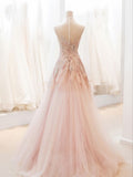 Pink StraplessTulle Ball Gown Beaded Shiny Prom Dress Pink Sweet 16 Dress HZ1024
