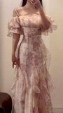 Elegant Flowers Pink Prom Dress Long Party Birthday Outfits HZ1022