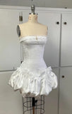 50s Vintage Sheath Strapless Lace Applique White Homecoming Dress Party Dress HZ1024