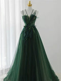 Ball Gown Spaghetti Straps Floor Length Dark Green Long Prom Dresses HZ1024