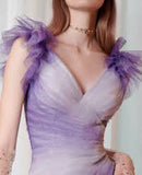 Sexy Mermaid Spaghetti Straps Tulle Grape And White Long Prom Dress HZ1024
