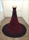 Vintage Mermaid Strapless Burgundy Lace Evening Dress Prom Dress HZ1024