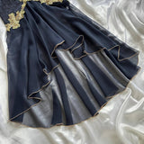 Elegant High Low Straps Black Chiffon Lace Prom Dresses Ruffles Evening Dress HZ1024