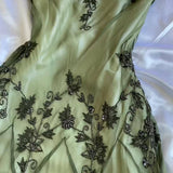 Gorgeous A Line Spaghetti Straps Green Tea Length Prom Dresses Evening Dress HZ1024