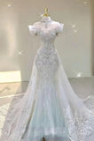 Vintage White Mermaid Off The Shoulder Sequin Long Wedding Dresses HZ1024